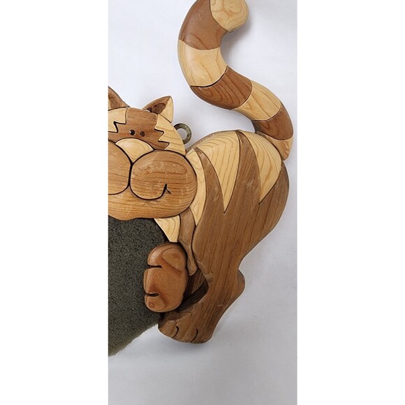 Wooden Cat Push Pin Wall Decor 2005 Vintage Signed JL - Picture 8 of 12